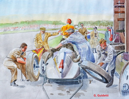Tazio Nuvolari ai box su Autounion Donnington 1938